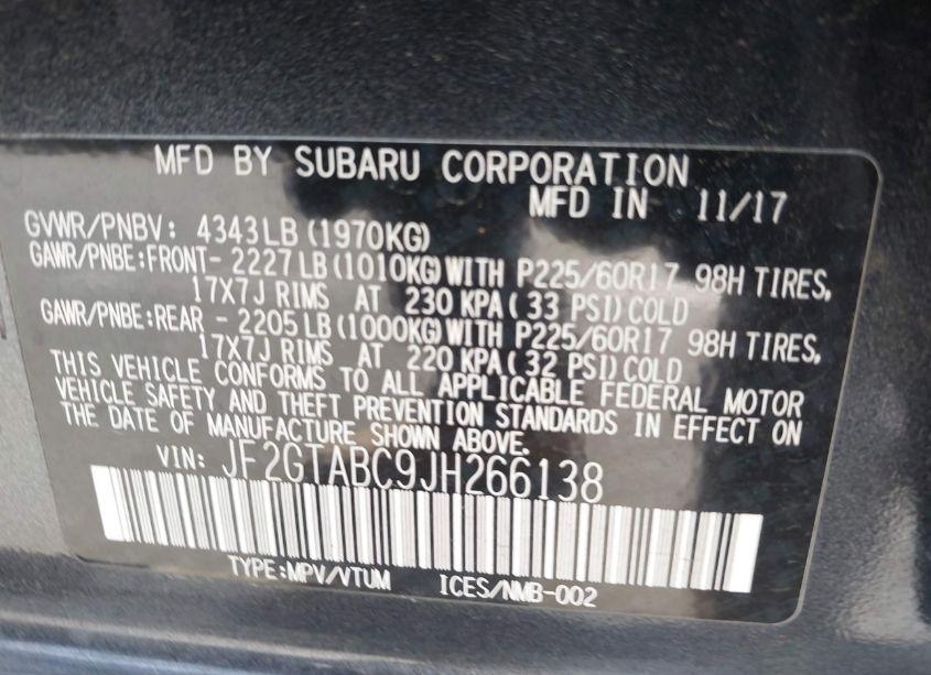 Photo 9 of 2018 Subaru Crosstrek 2.0I PREMIUM (VIN JF2GTABC9JH266138)