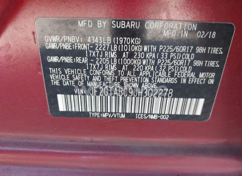 Photo 9 of 2018 Subaru Crosstrek 2.0I PREMIUM (VIN JF2GTABC9JH302278)