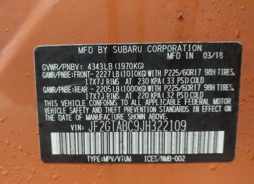 Photo 9 of 2018 Subaru Crosstrek 2.0I PREMIUM (VIN JF2GTABC9JH322109)