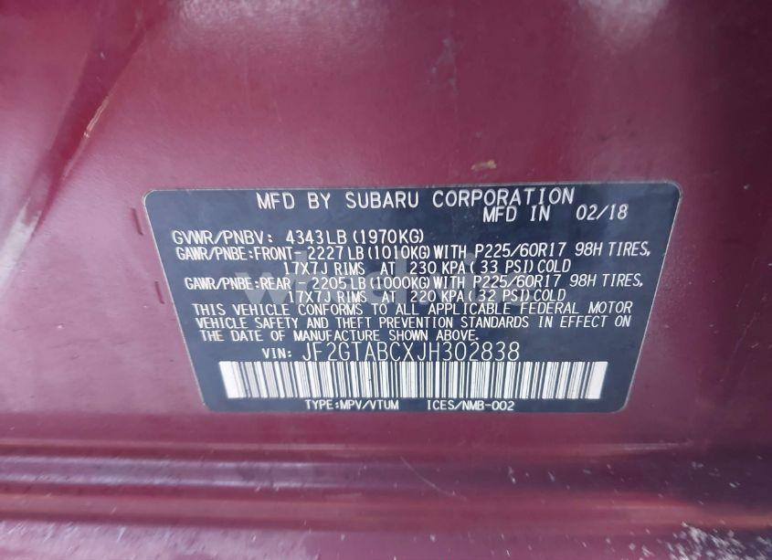 Photo 9 of 2018 Subaru Crosstrek 2.0I PREMIUM (VIN JF2GTABCXJH302838)