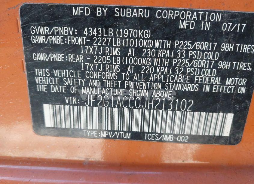 Photo 9 of 2018 Subaru Crosstrek 2.0I PREMIUM (VIN JF2GTACC0JH213102)