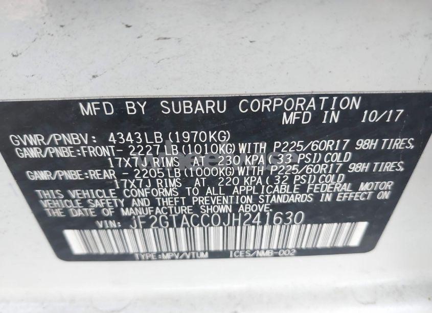 Photo 9 of 2018 Subaru Crosstrek 2.0I PREMIUM (VIN JF2GTACC0JH241630)