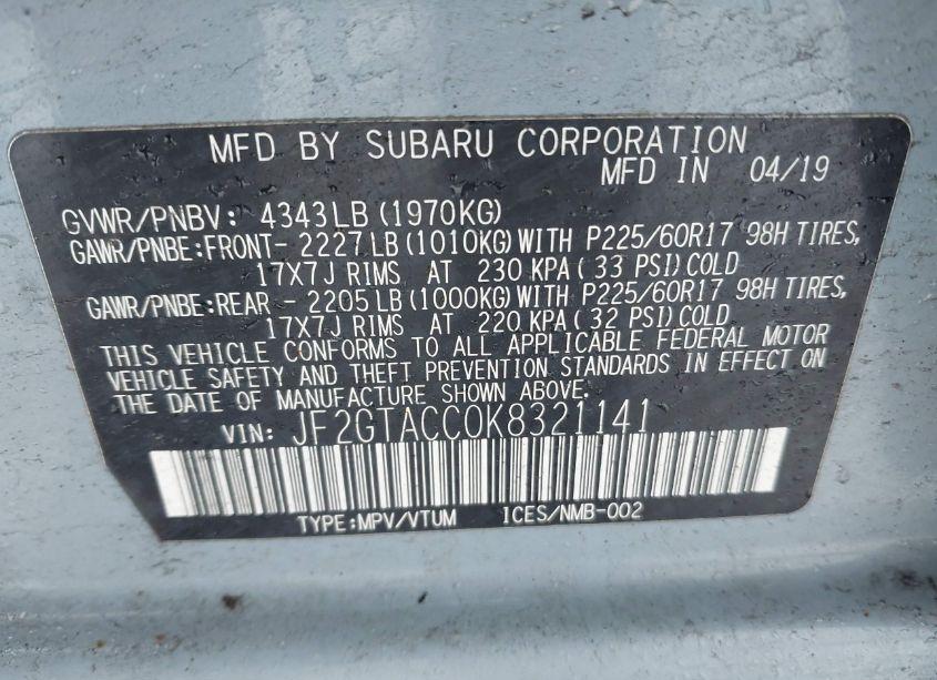 Photo 9 of 2019 Subaru Crosstrek 2.0I PREMIUM (VIN JF2GTACC0K8321141)