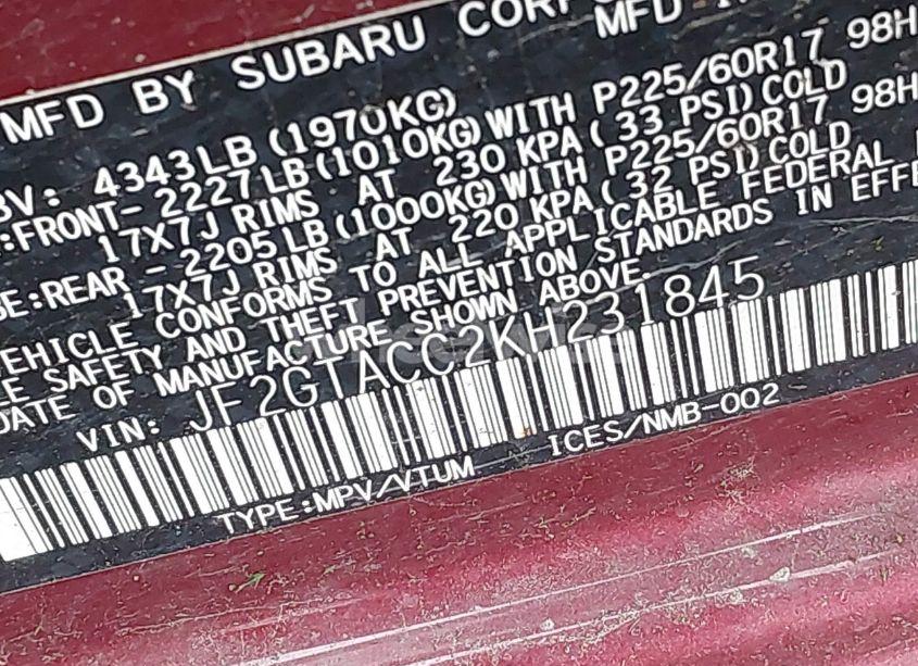 Photo 9 of 2019 Subaru Crosstrek 2.0I PREMIUM (VIN JF2GTACC2KH231845)