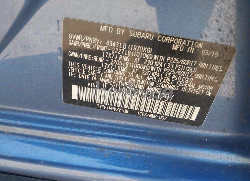 Photo 9 of 2019 Subaru Crosstrek 2.0I PREMIUM (VIN JF2GTACC2KH313297)