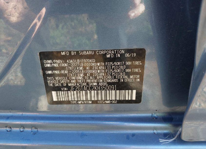 Photo 9 of 2019 Subaru Crosstrek 2.0I PREMIUM (VIN JF2GTACC2KH350091)