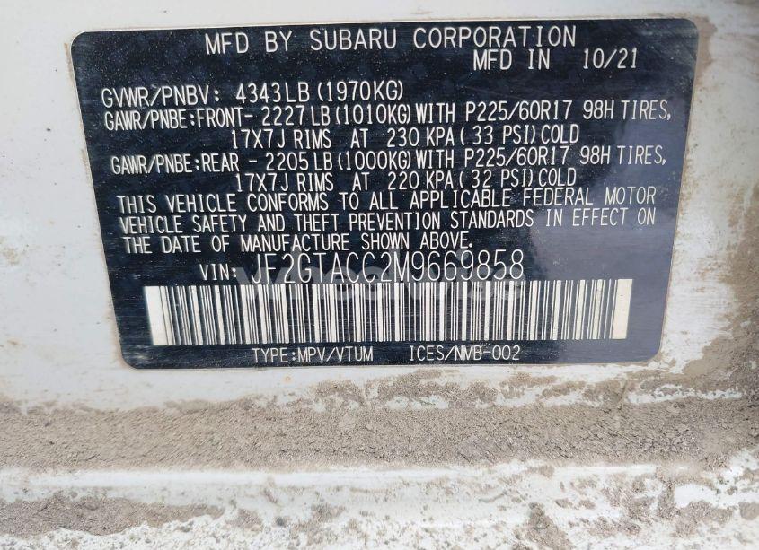 Photo 9 of 2021 Subaru Crosstrek PREMIUM (VIN JF2GTACC2M9669858)