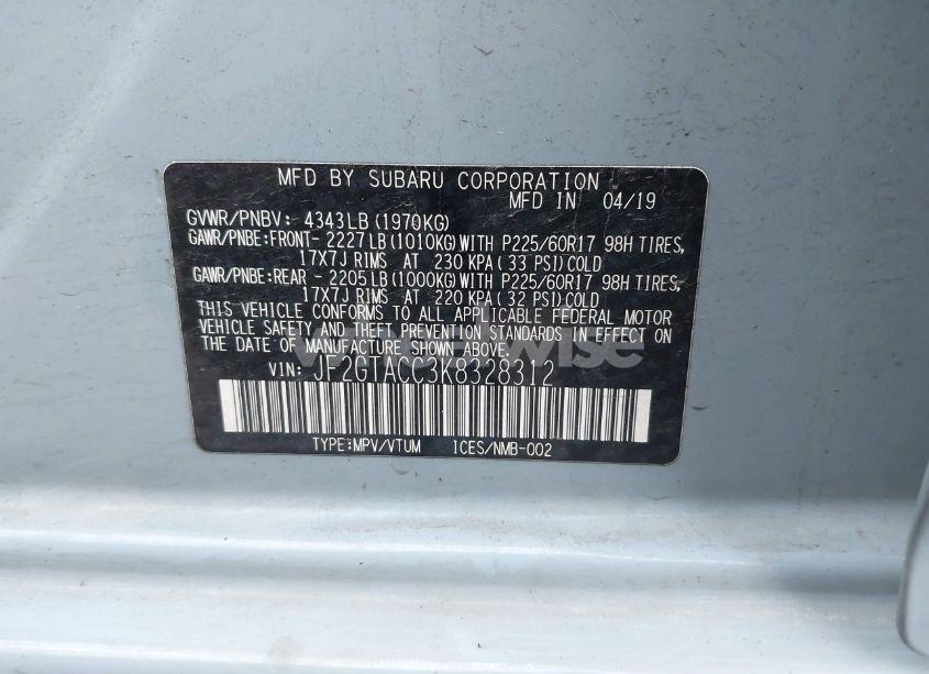 Photo 9 of 2019 Subaru Crosstrek 2.0I PREMIUM (VIN JF2GTACC3K8328312)