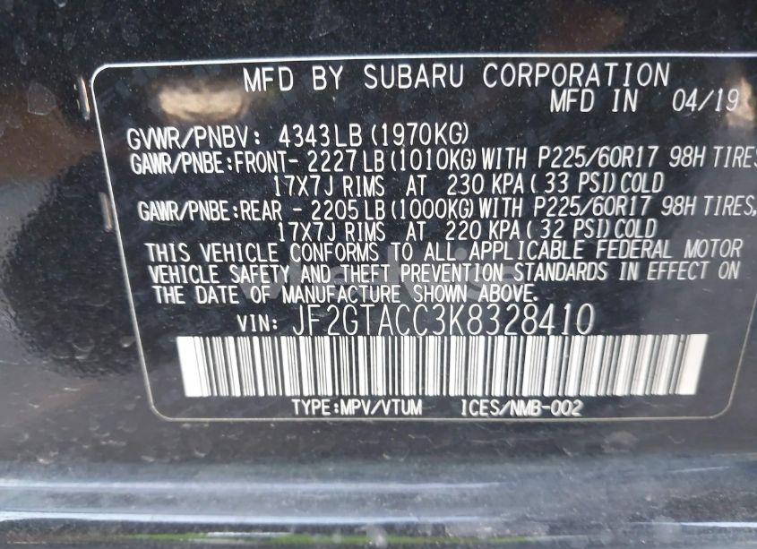 Photo 9 of 2019 Subaru Crosstrek 2.0I PREMIUM (VIN JF2GTACC3K8328410)