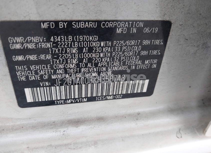 Photo 9 of 2019 Subaru Crosstrek 2.0I PREMIUM (VIN JF2GTACC3KH358748)