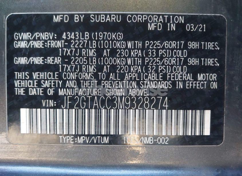 Photo 9 of 2021 Subaru Crosstrek PREMIUM (VIN JF2GTACC3M9328274)