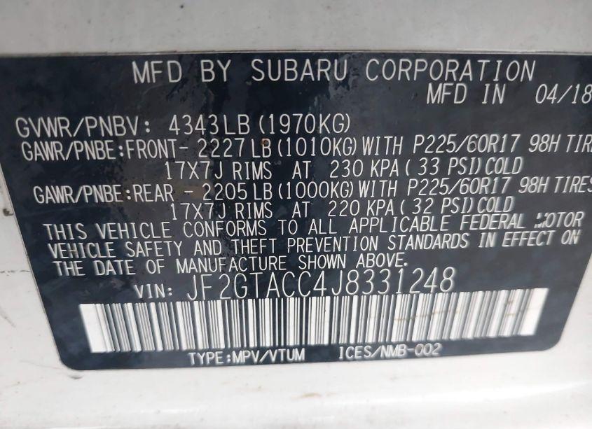 Photo 9 of 2018 Subaru Crosstrek 2.0I PREMIUM (VIN JF2GTACC4J8331248)