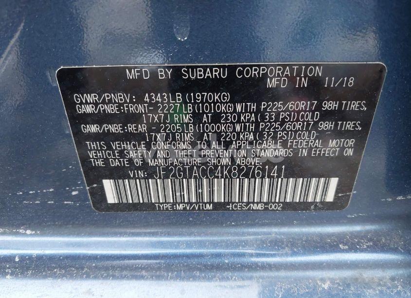 Photo 9 of 2019 Subaru Crosstrek 2.0I PREMIUM (VIN JF2GTACC4K8276141)