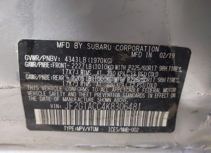 Photo 9 of 2019 Subaru Crosstrek 2.0I PREMIUM (VIN JF2GTACC4K8306481)