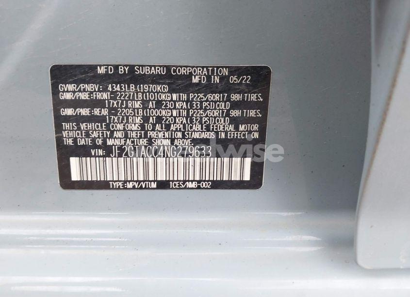 Photo 9 of 2022 Subaru Crosstrek PREMIUM (VIN JF2GTACC4NG279633)