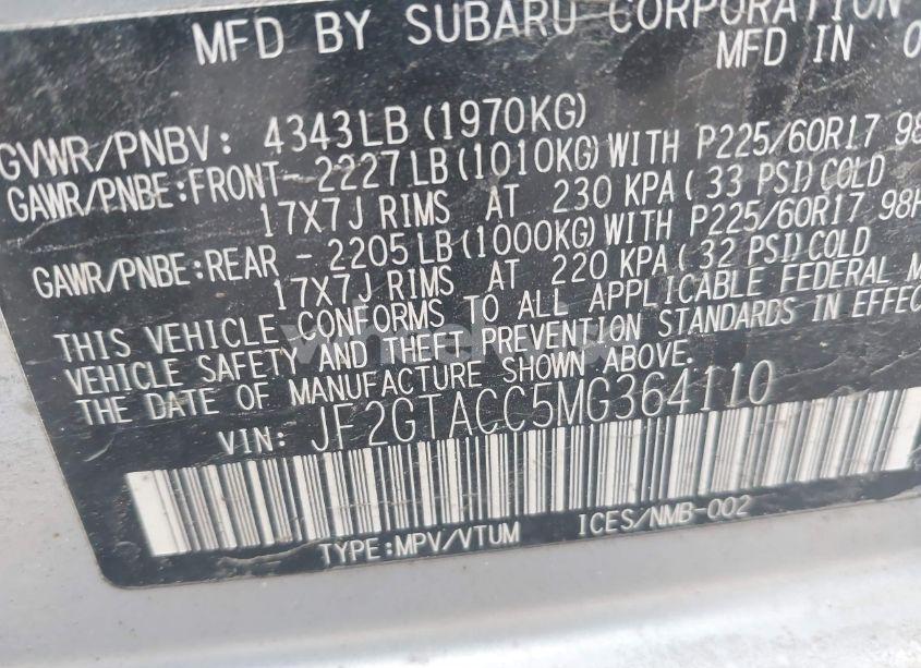 Photo 9 of 2021 Subaru Crosstrek PREMIUM (VIN JF2GTACC5MG364110)