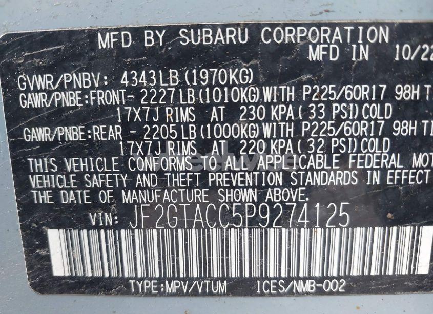 Photo 9 of 2023 Subaru Crosstrek PREMIUM (VIN JF2GTACC5P9274125)