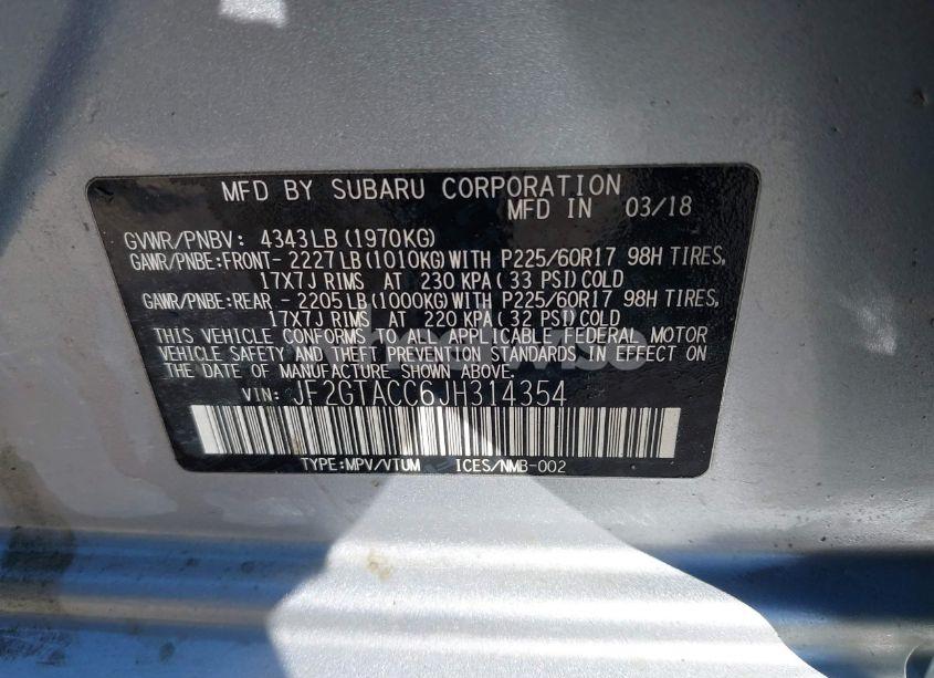 Photo 9 of 2018 Subaru Crosstrek 2.0I PREMIUM (VIN JF2GTACC6JH314354)