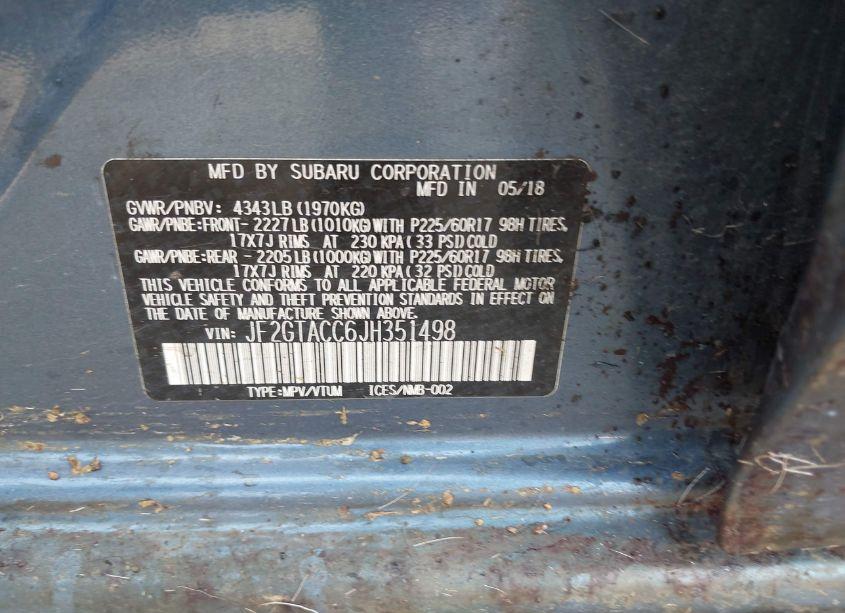 Photo 9 of 2018 Subaru Crosstrek 2.0I PREMIUM (VIN JF2GTACC6JH351498)