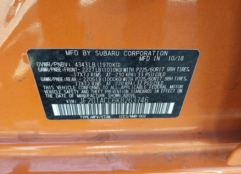 Photo 9 of 2019 Subaru Crosstrek 2.0I PREMIUM (VIN JF2GTACC6K8263746)