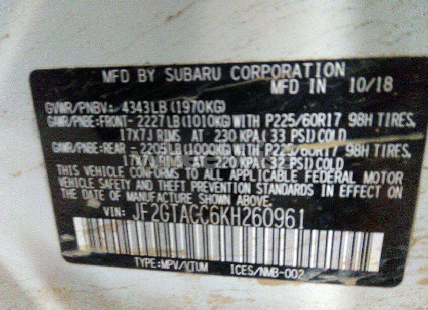 Photo 9 of 2019 Subaru Crosstrek 2.0I PREMIUM (VIN JF2GTACC6KH260961)