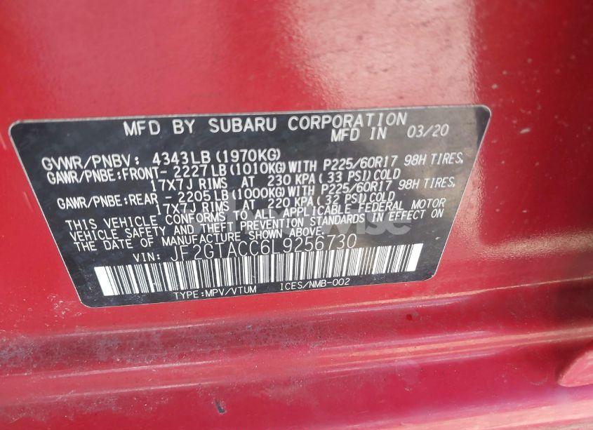 Photo 9 of 2020 Subaru Crosstrek PREMIUM (VIN JF2GTACC6L9256730)