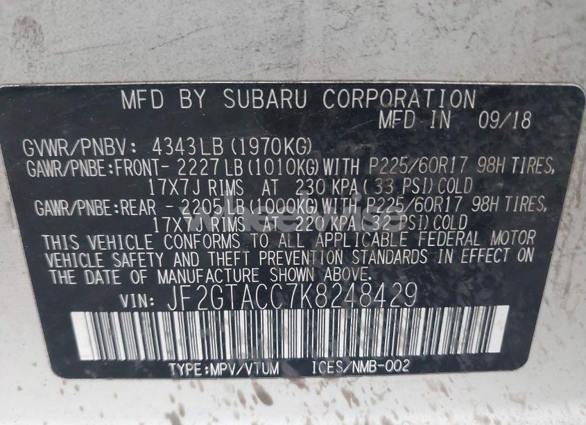 Photo 9 of 2019 Subaru Crosstrek 2.0I PREMIUM (VIN JF2GTACC7K8248429)