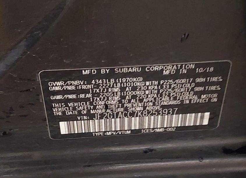 Photo 9 of 2019 Subaru Crosstrek 2.0I PREMIUM (VIN JF2GTACC7K8253937)