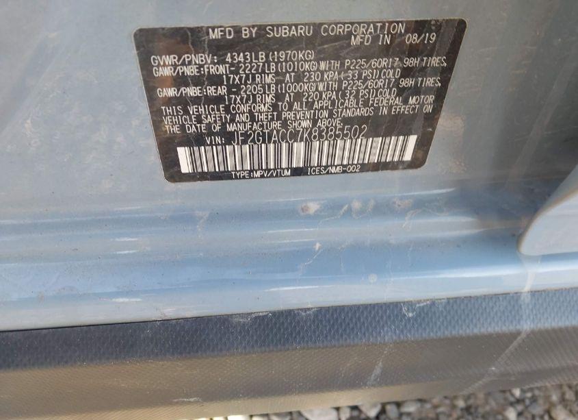 Photo 9 of 2019 Subaru Crosstrek 2.0I PREMIUM (VIN JF2GTACC7K8385502)