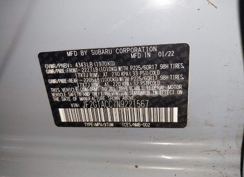 Photo 9 of 2022 Subaru Crosstrek PREMIUM (VIN JF2GTACC7N9221567)