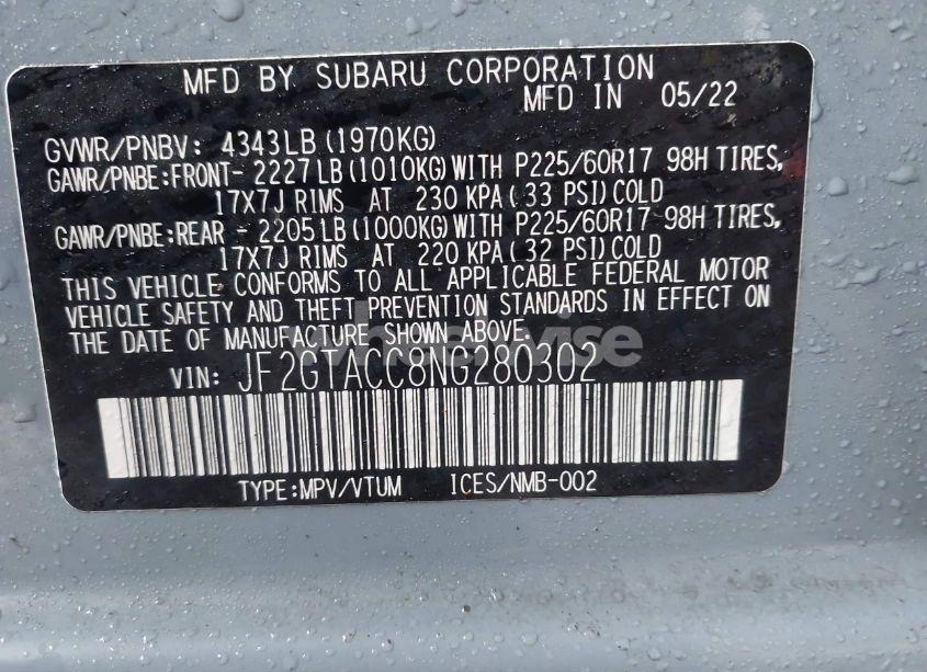 Photo 9 of 2022 Subaru Crosstrek PREMIUM (VIN JF2GTACC8NG280302)