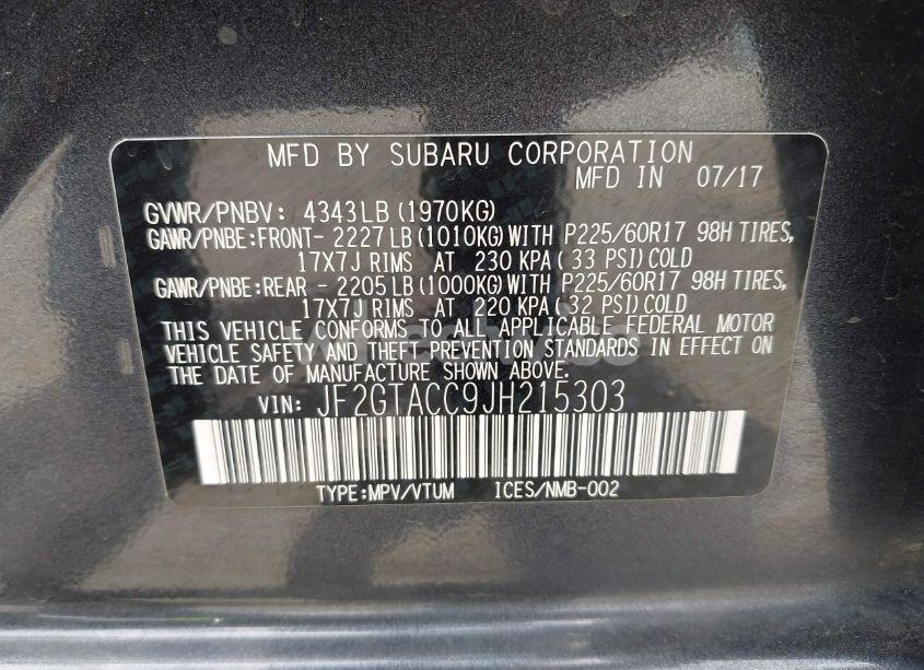 Photo 9 of 2018 Subaru Crosstrek 2.0I PREMIUM (VIN JF2GTACC9JH215303)