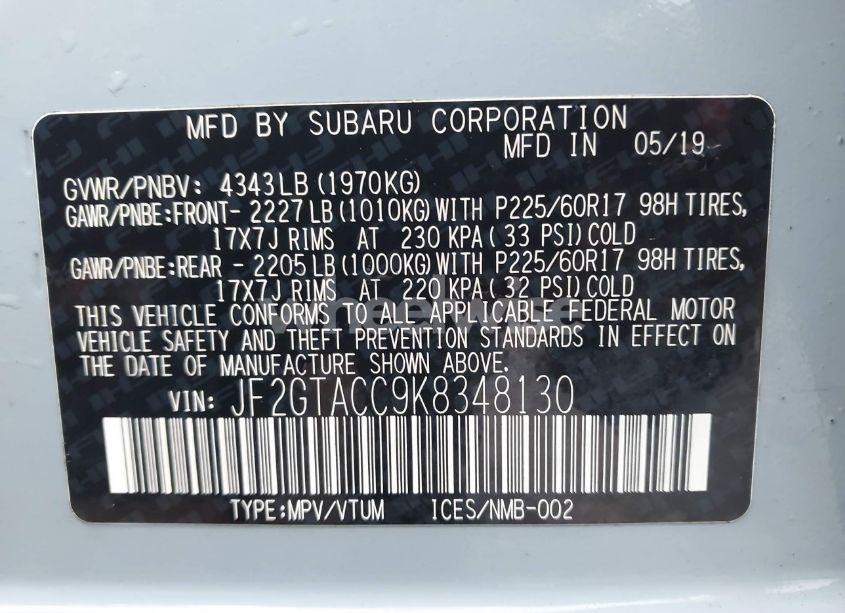 Photo 9 of 2019 Subaru Crosstrek 2.0I PREMIUM (VIN JF2GTACC9K8348130)