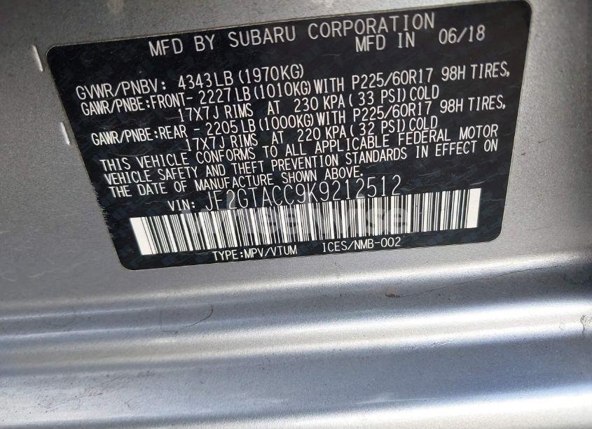 Photo 9 of 2019 Subaru Crosstrek 2.0I PREMIUM (VIN JF2GTACC9K9212512)