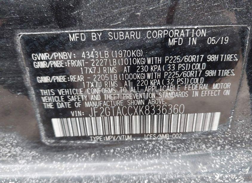 Photo 9 of 2019 Subaru Crosstrek 2.0I PREMIUM (VIN JF2GTACCXK8336360)