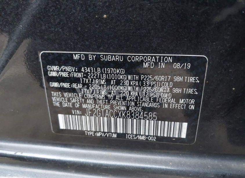 Photo 9 of 2019 Subaru Crosstrek 2.0I PREMIUM (VIN JF2GTACCXK8384585)