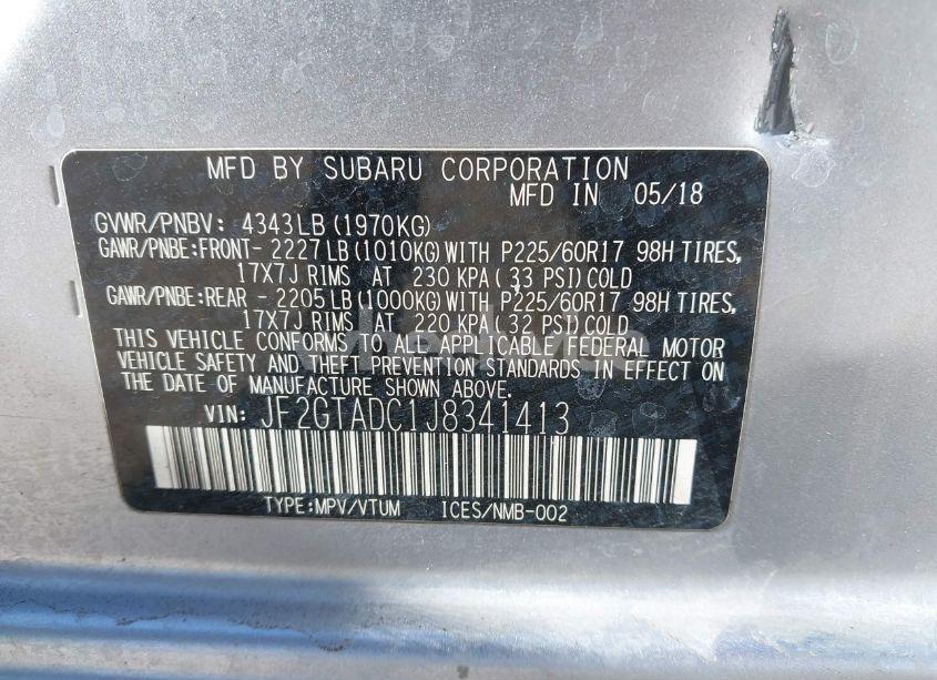 Photo 9 of 2018 Subaru Crosstrek 2.0I PREMIUM (VIN JF2GTADC1J8341413)