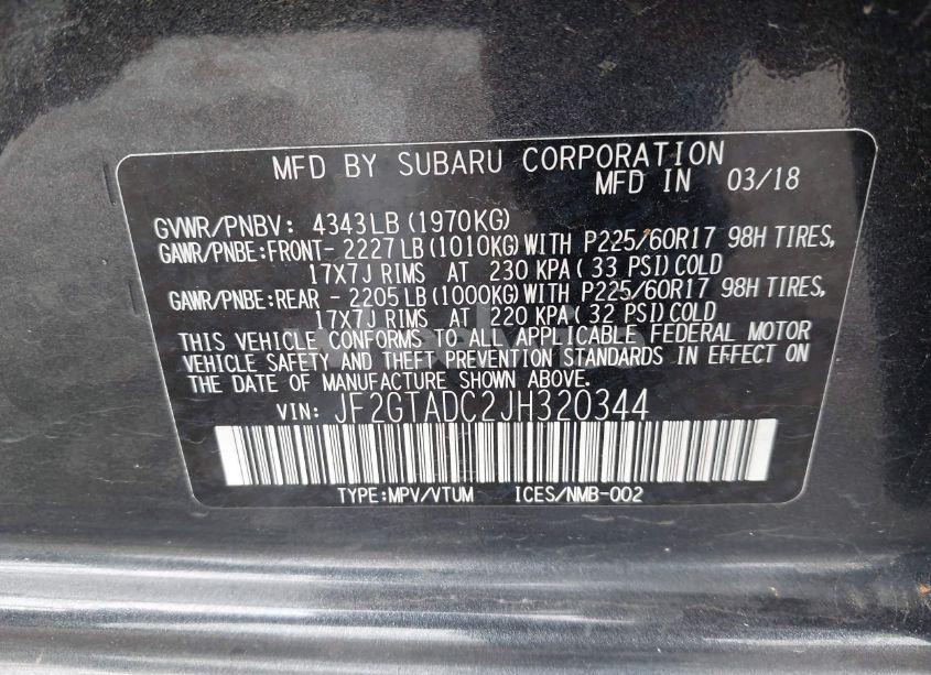 Photo 9 of 2018 Subaru Crosstrek 2.0I PREMIUM (VIN JF2GTADC2JH320344)