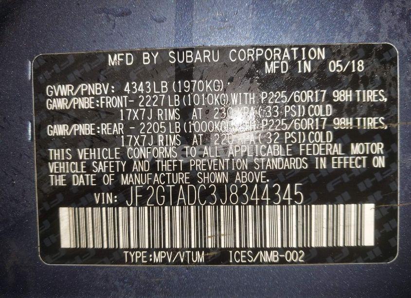 Photo 9 of 2018 Subaru Crosstrek 2.0I PREMIUM (VIN JF2GTADC3J8344345)