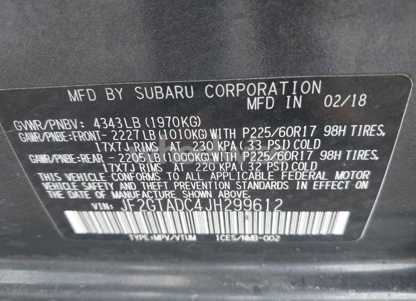 Photo 9 of 2018 Subaru Crosstrek 2.0I PREMIUM (VIN JF2GTADC4JH299612)