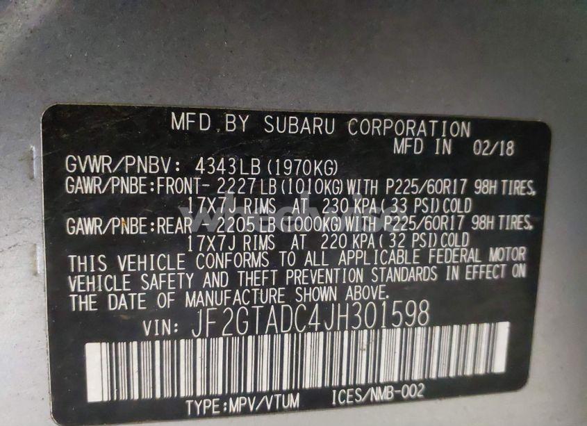 Photo 9 of 2018 Subaru Crosstrek 2.0I PREMIUM (VIN JF2GTADC4JH301598)