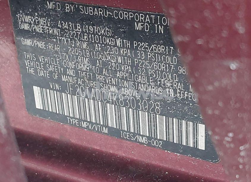 Photo 9 of 2019 Subaru Crosstrek 2.0I PREMIUM (VIN JF2GTADC4K8303028)