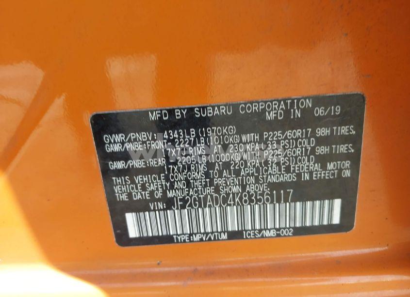 Photo 9 of 2019 Subaru Crosstrek 2.0I PREMIUM (VIN JF2GTADC4K8356117)