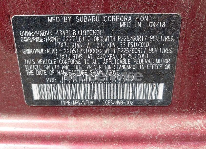 Photo 9 of 2018 Subaru Crosstrek 2.0I PREMIUM (VIN JF2GTADC5J8339342)