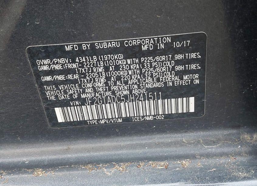 Photo 9 of 2018 Subaru Crosstrek 2.0I PREMIUM (VIN JF2GTADC5JH241511)