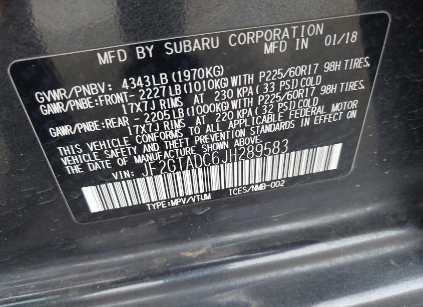 Photo 9 of 2018 Subaru Crosstrek 2.0I PREMIUM (VIN JF2GTADC6JH289583)