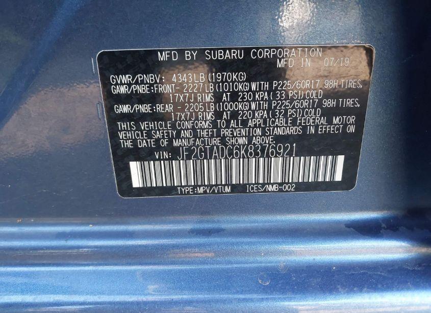 Photo 9 of 2019 Subaru Crosstrek 2.0I PREMIUM (VIN JF2GTADC6K8376921)