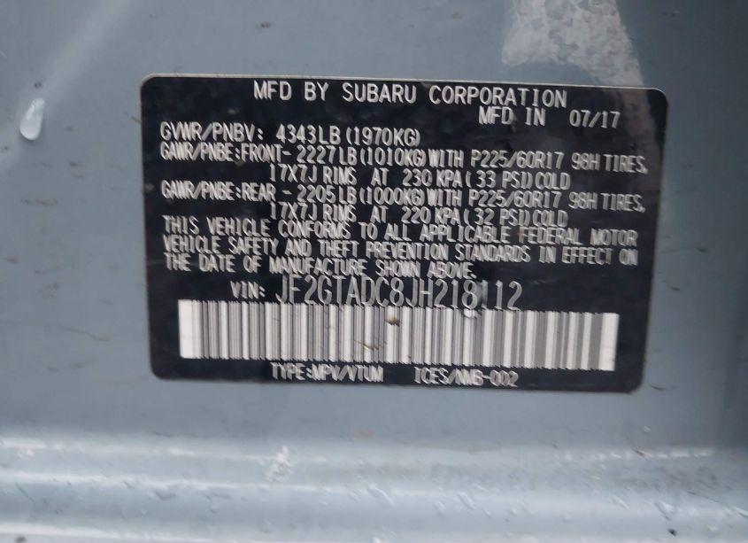 Photo 9 of 2018 Subaru Crosstrek 2.0I PREMIUM (VIN JF2GTADC8JH218112)