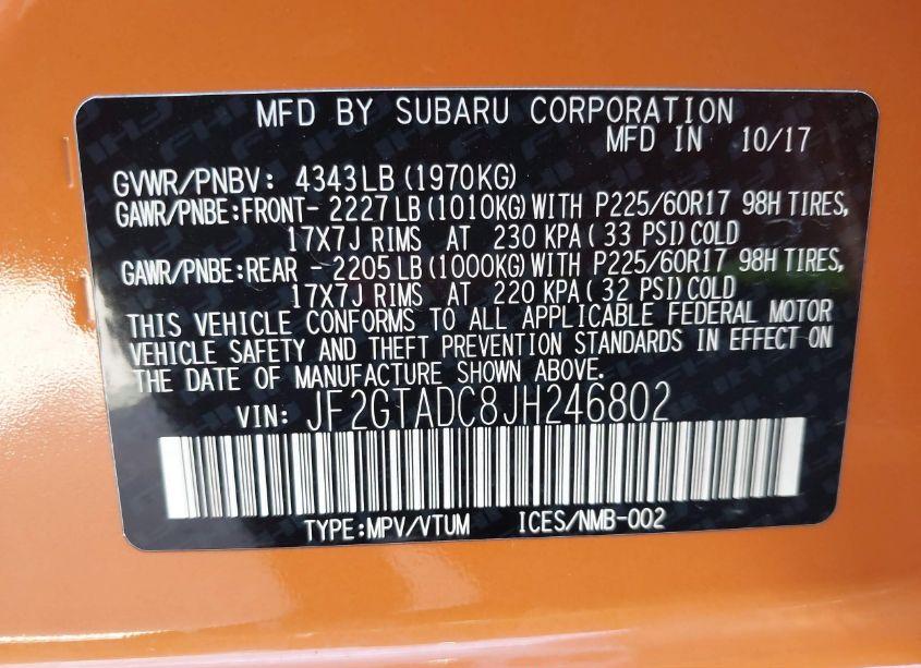 Photo 9 of 2018 Subaru Crosstrek 2.0I PREMIUM (VIN JF2GTADC8JH246802)