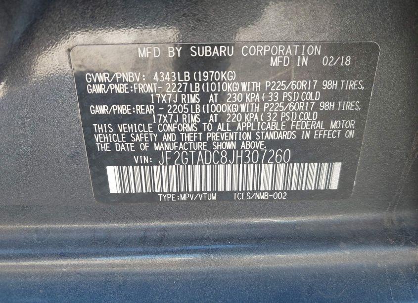 Photo 9 of 2018 Subaru Crosstrek 2.0I PREMIUM (VIN JF2GTADC8JH307260)